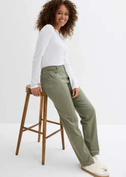 bonprix bonprix Pantalón de sarga de mezcla de algodón y elastano Verde oliva Best