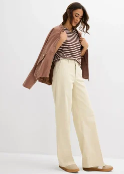 bonprix bonprix Pantalón de sarga de talle alto Arena claro Hot