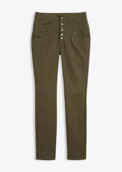 bonprix bonprix Pantalón de sarga elástica Verde oliva oscuro