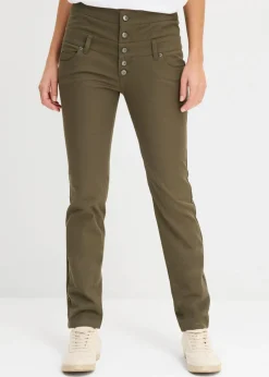 bonprix bonprix Pantalón de sarga elástica Verde oliva oscuro