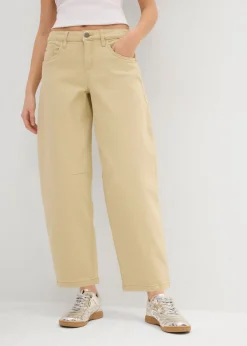 bonprix bonprix Pantalón de sarga en mezcla de algodón elástico Beige verdoso Clearance