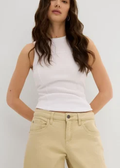 bonprix bonprix Pantalón de sarga en mezcla de algodón elástico Beige verdoso Clearance