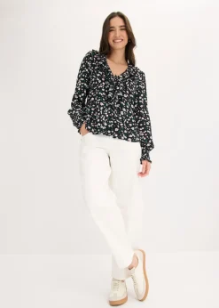 bonprix bonprix Pantalón de sarga en mezcla de algodón elástico Blanco lana Online