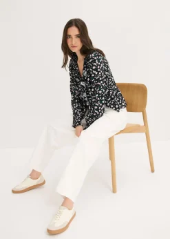 bonprix bonprix Pantalón de sarga en mezcla de algodón elástico Blanco lana Online