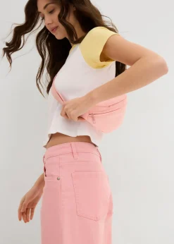 bonprix bonprix Pantalón de sarga en mezcla de algodón elástico rosa pálido Outlet