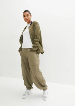 bonprix bonprix Pantalón de sarga ligero, ajuste bombacho Verde oliva Hot