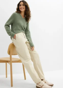 bonprix bonprix Pantalón de sarga tipo barrel Arena claro New