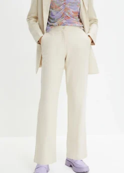 bonprix bonprix Pantalón de talle alto de mezcla de lino y viscosa gris guijarro Discount