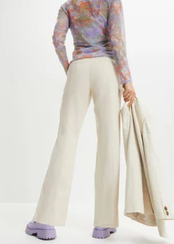 bonprix bonprix Pantalón de talle alto de mezcla de lino y viscosa gris guijarro Discount