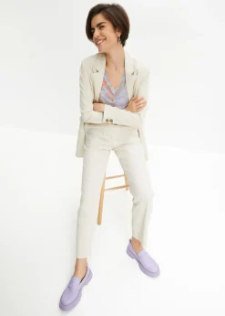 bonprix bonprix Pantalón de talle alto de mezcla de lino y viscosa gris guijarro Discount