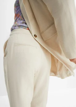 bonprix bonprix Pantalón de talle alto de mezcla de lino y viscosa gris guijarro Discount