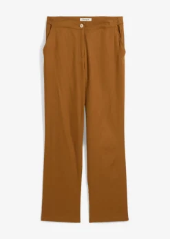 bonprix bonprix Pantalón de talle alto de mezcla de lino y viscosa Marrón coñac Hot