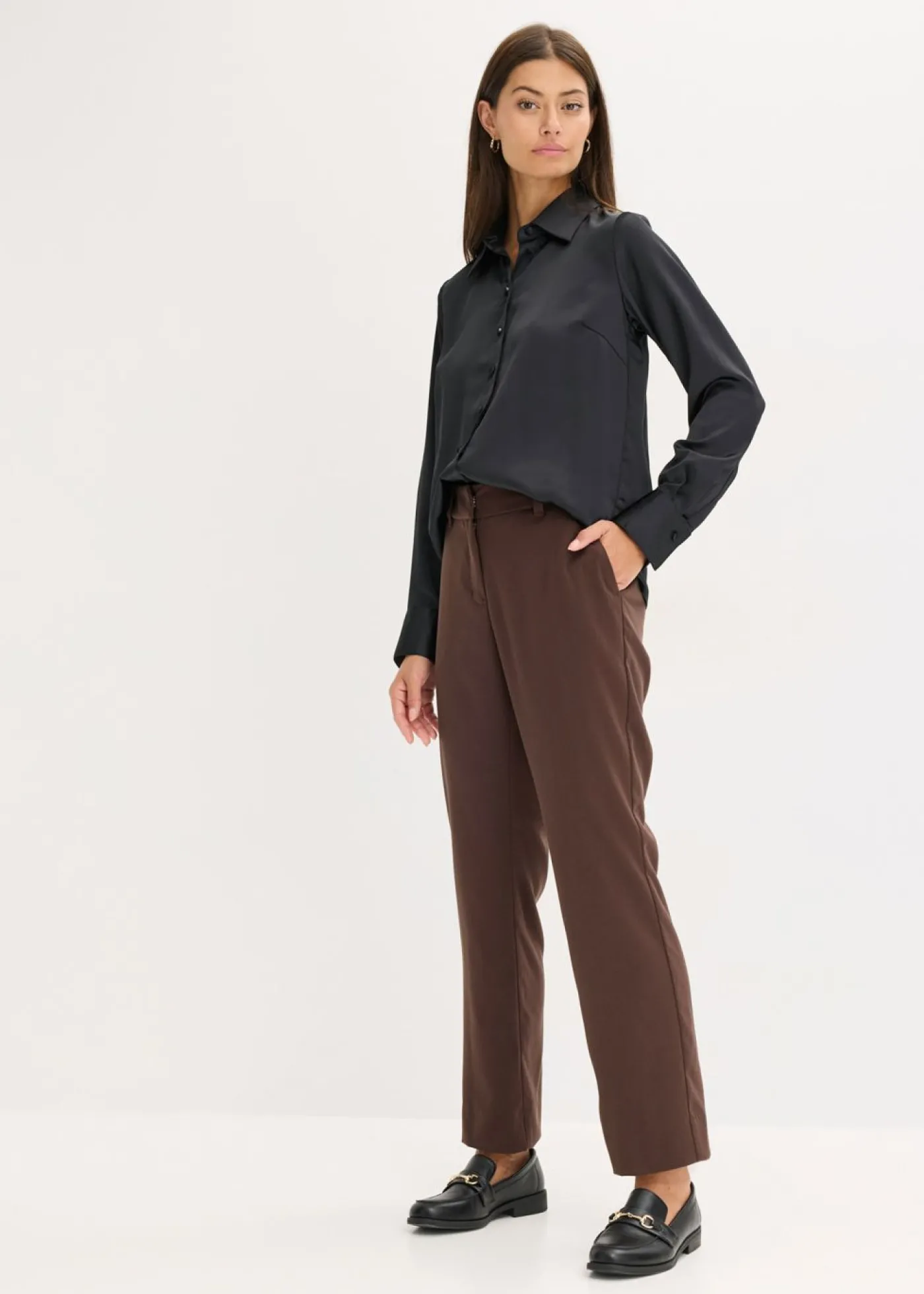 bonprix bonprix Pantalón de traje con aberturas Marrón oscuro Discount