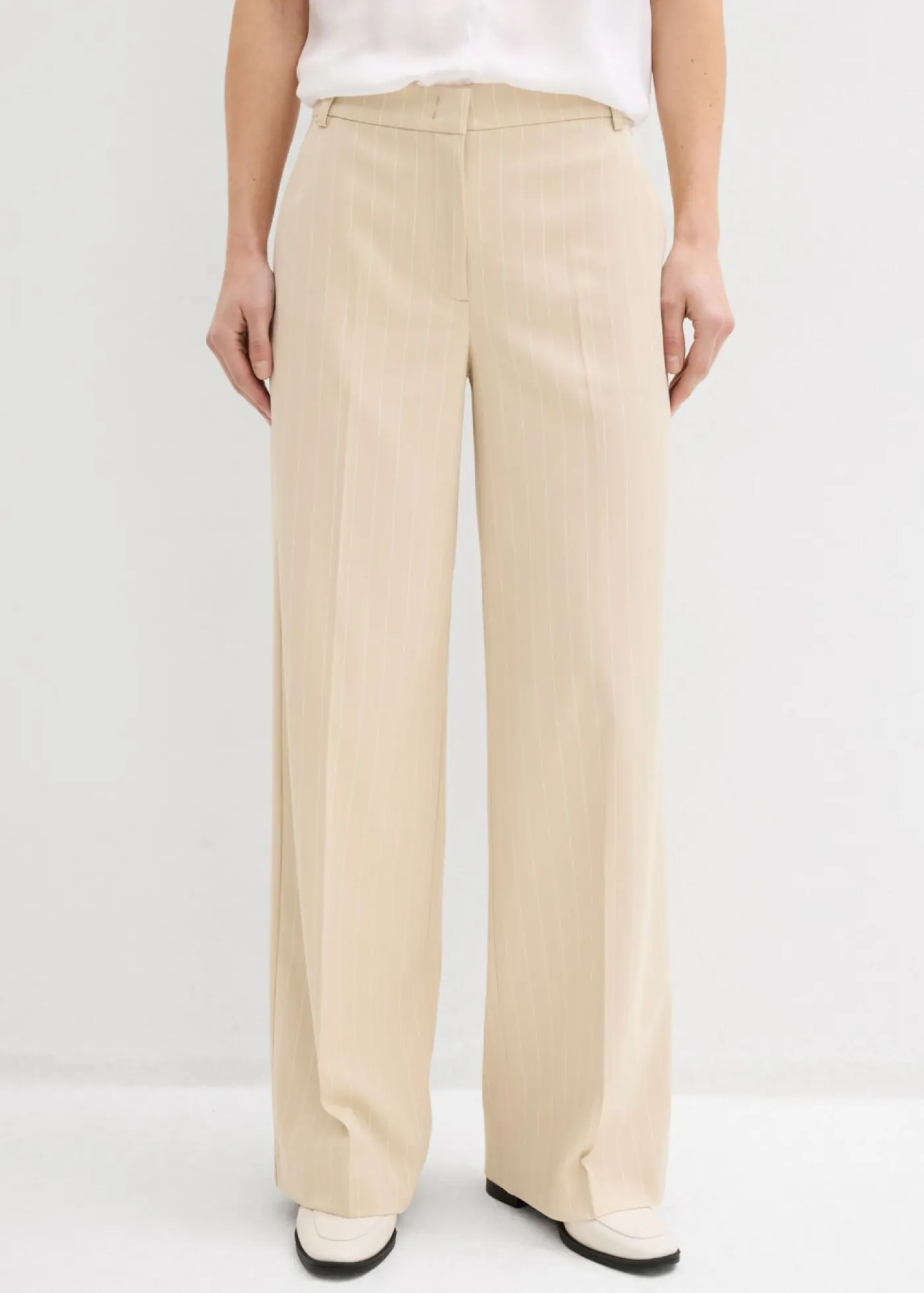 bonprix bonprix Pantalón de traje con rayas arena claro/blanco con rayas