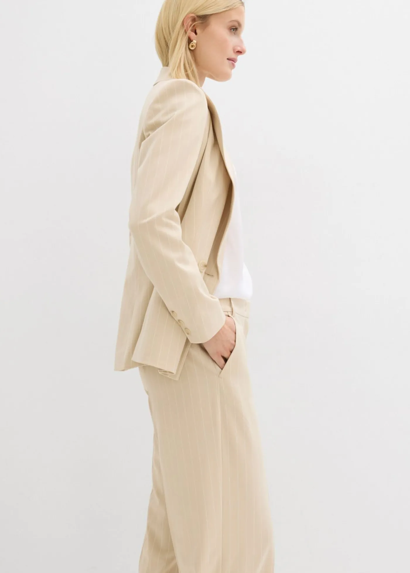 bonprix bonprix Pantalón de traje con rayas arena claro/blanco con rayas