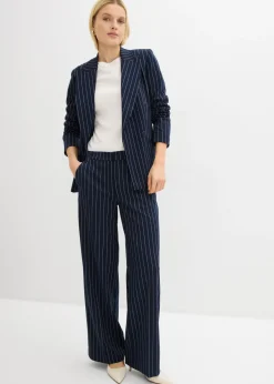 bonprix bonprix Pantalón de traje con rayas azul marino/blanco lana con rayas