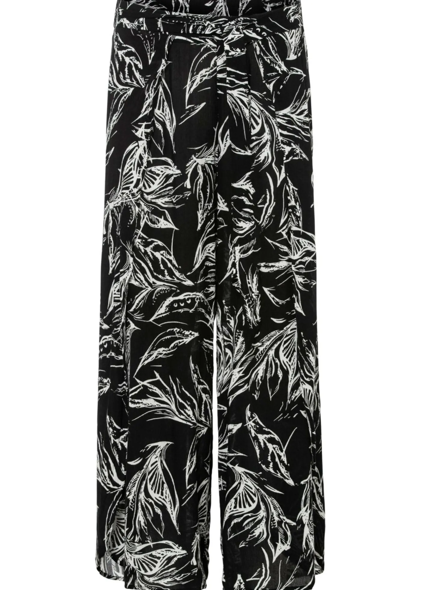 bonprix bonprix Pantalón de viscosa estructurada Negro-blanco de flores Hot