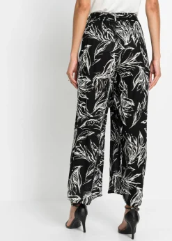 bonprix bonprix Pantalón de viscosa estructurada Negro-blanco de flores Hot