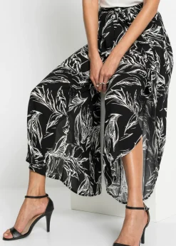 bonprix bonprix Pantalón de viscosa estructurada Negro-blanco de flores Hot