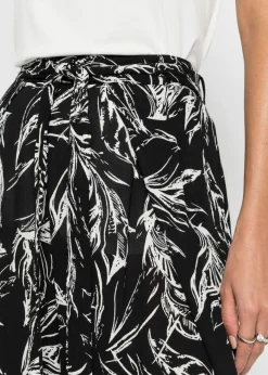 bonprix bonprix Pantalón de viscosa estructurada Negro-blanco de flores Hot