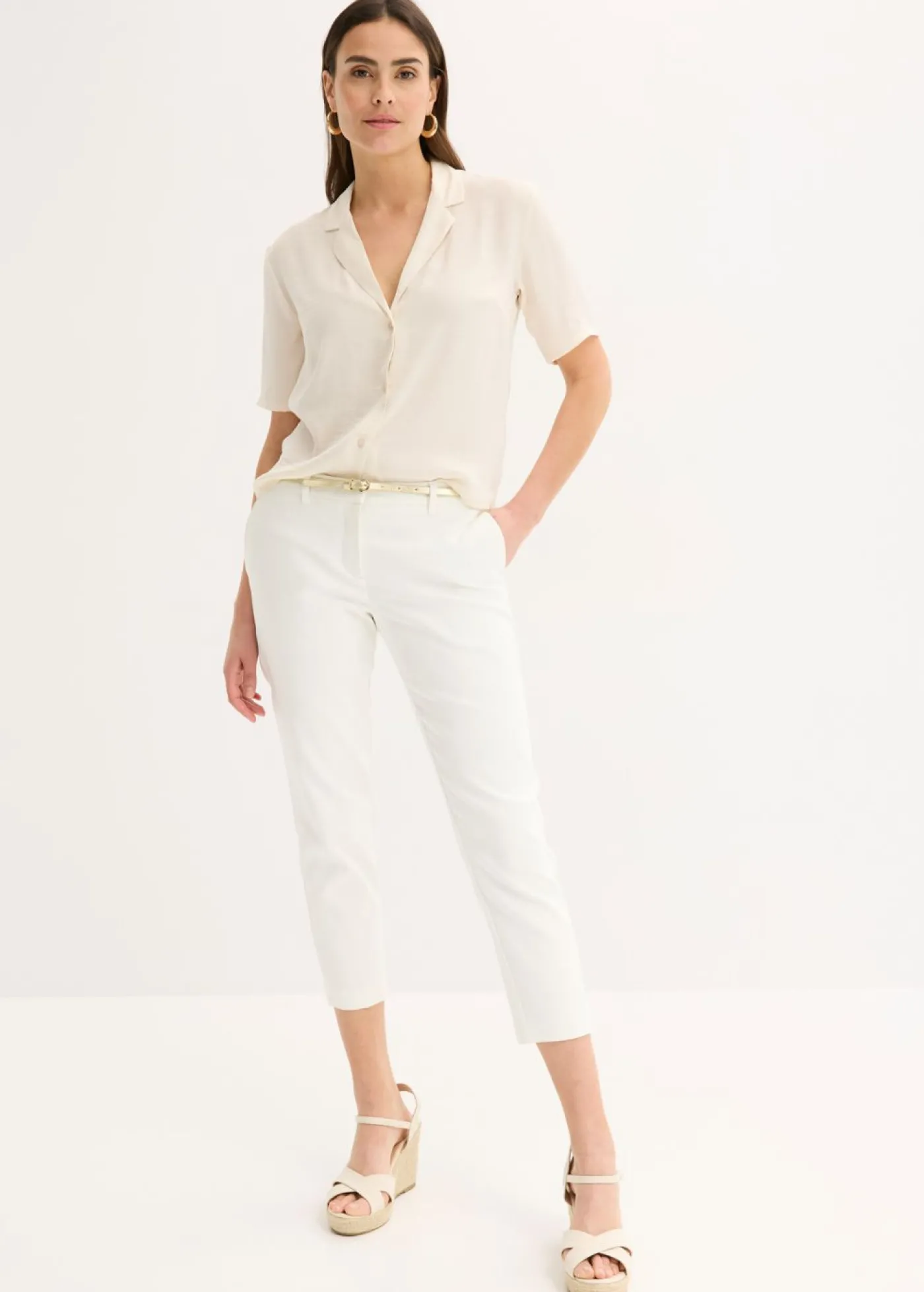 bonprix bonprix Pantalón ejecutivo de largo capri Blanco lana