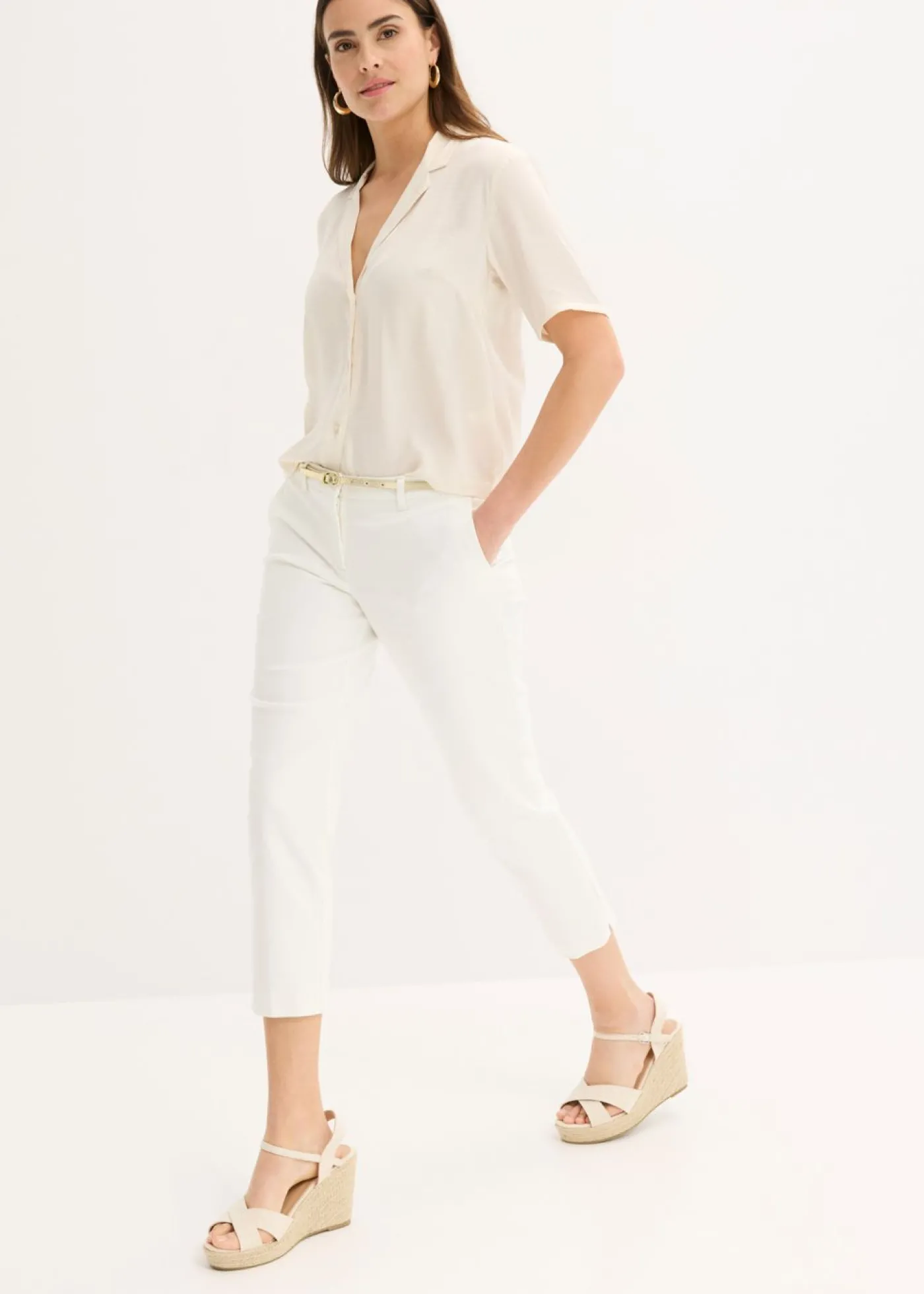 bonprix bonprix Pantalón ejecutivo de largo capri Blanco lana