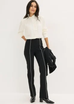 bonprix bonprix Pantalón elástico acampanado de bengalina Negro-blanco lana Outlet