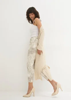 bonprix bonprix Pantalón elástico capri con estampado estampado leo beige Online
