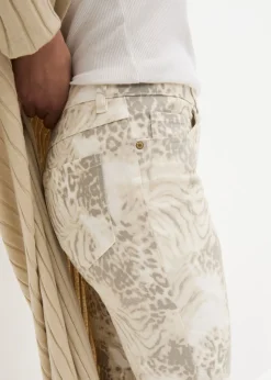 bonprix bonprix Pantalón elástico capri con estampado estampado leo beige Online