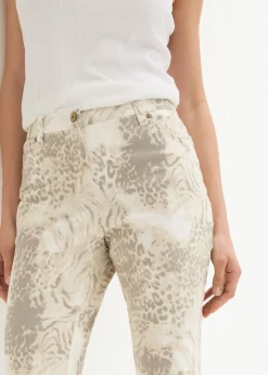 bonprix bonprix Pantalón elástico capri con estampado estampado leo beige Online