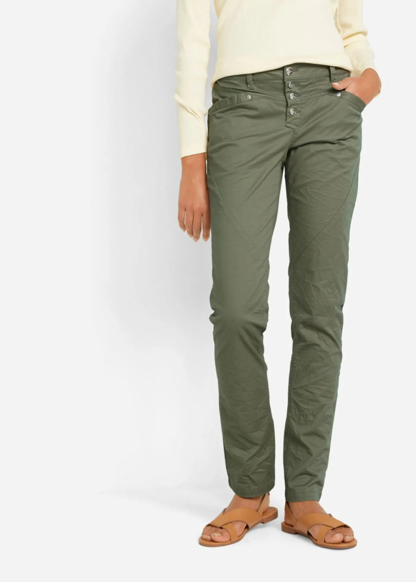 bonprix bonprix Pantalón elástico con efecto arrugado Oliva Online
