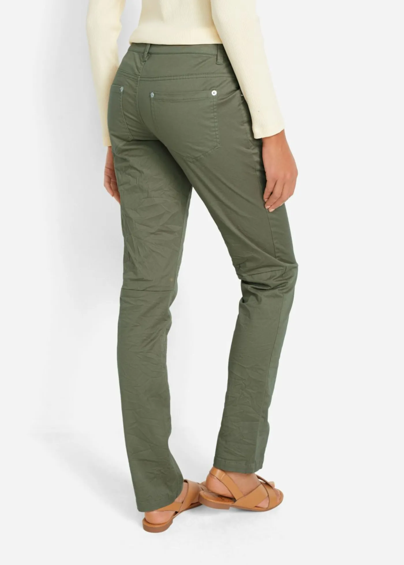 bonprix bonprix Pantalón elástico con efecto arrugado Oliva Online
