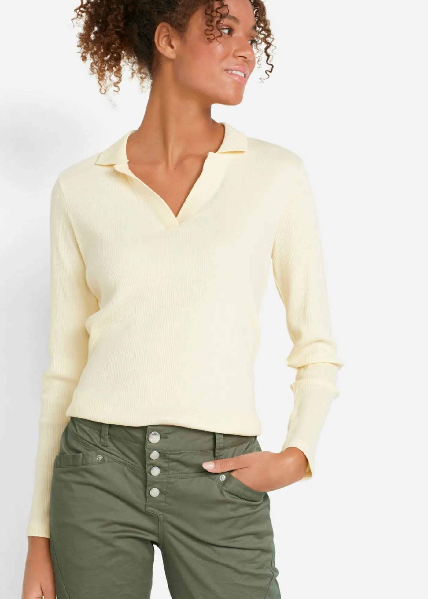 bonprix bonprix Pantalón elástico con efecto arrugado Oliva Online
