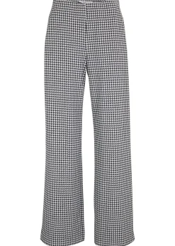 bonprix bonprix Pantalón elástico con pata de gallo, pernera ancha Negro-blanco de cuadros New