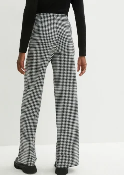 bonprix bonprix Pantalón elástico con pata de gallo, pernera ancha Negro-blanco de cuadros New