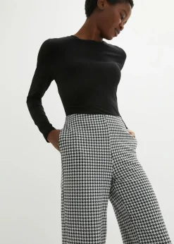 bonprix bonprix Pantalón elástico con pata de gallo, pernera ancha Negro-blanco de cuadros New