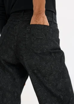 bonprix bonprix Pantalón elástico de algodón con pernera ancha Negro + gris ahumado