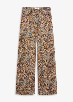 bonprix bonprix Pantalón elástico de algodón con perneras anchas Negro-beige Outlet
