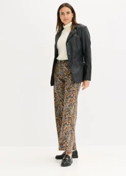 bonprix bonprix Pantalón elástico de algodón con perneras anchas Negro-beige Outlet