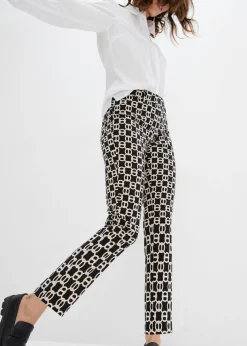 bonprix bonprix Pantalón elástico de bengalina Negro-blanco lana New
