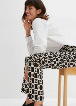 bonprix bonprix Pantalón elástico de bengalina Negro-blanco lana New