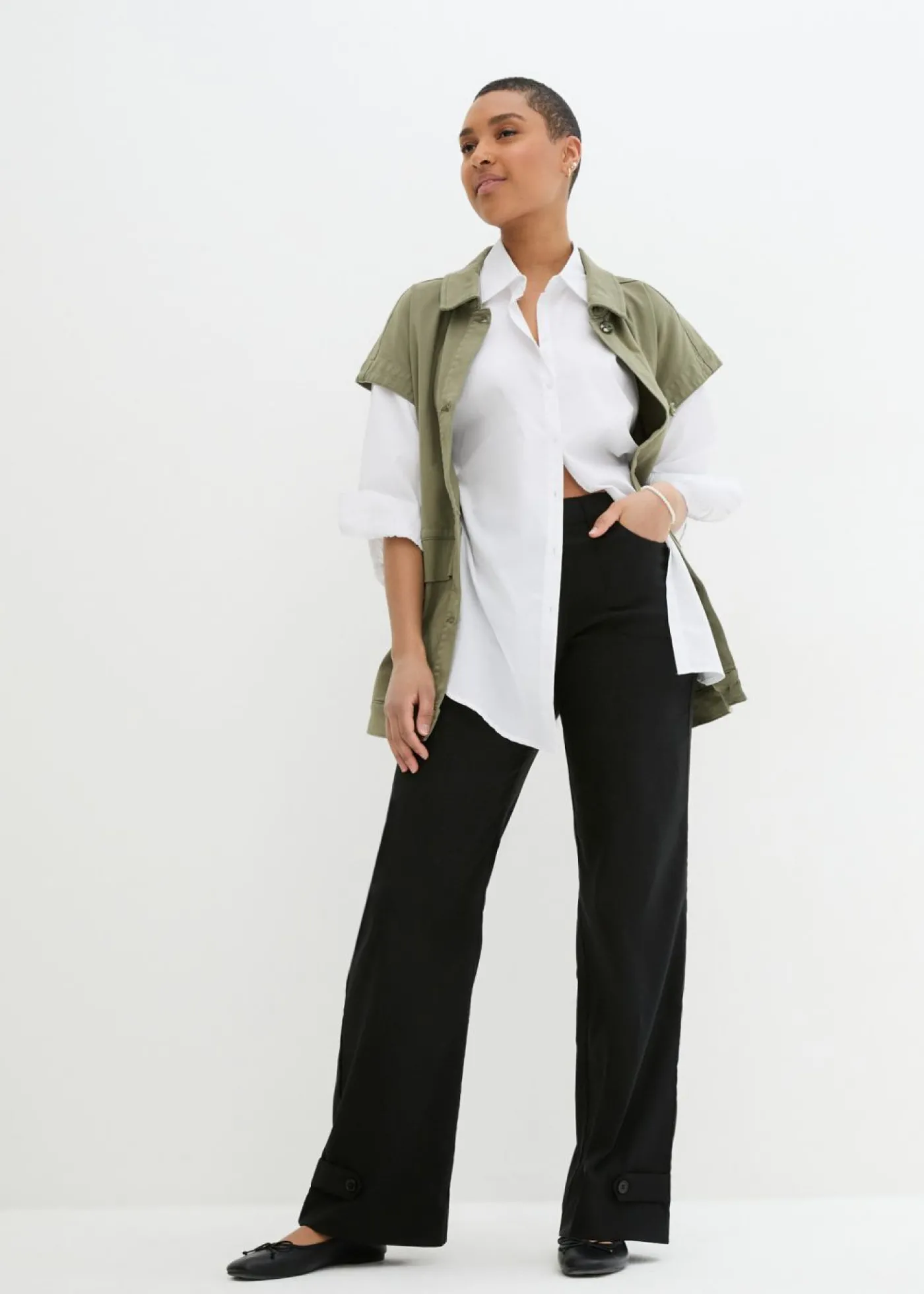 bonprix bonprix Pantalón elástico de bengalina con cintura cómoda Negro