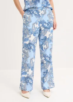 bonprix bonprix Pantalón estampado de viscosa fluida Blanco/azul claro con patrón paisley Hot