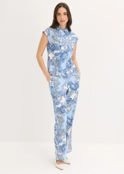 bonprix bonprix Pantalón estampado de viscosa fluida Blanco/azul claro con patrón paisley Hot