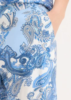 bonprix bonprix Pantalón estampado de viscosa fluida Blanco/azul claro con patrón paisley Hot