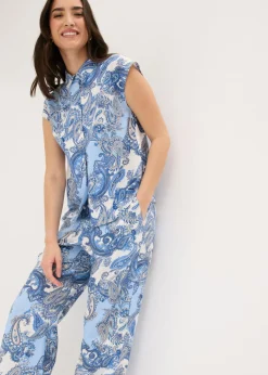 bonprix bonprix Pantalón estampado de viscosa fluida Blanco/azul claro con patrón paisley Hot
