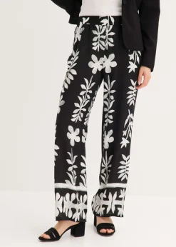 bonprix bonprix Pantalón estampado de viscosa fluida Negro-blanco New