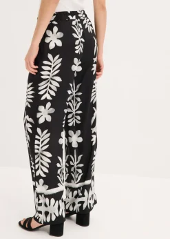 bonprix bonprix Pantalón estampado de viscosa fluida Negro-blanco New
