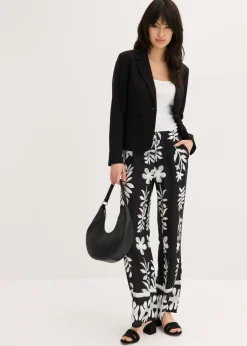bonprix bonprix Pantalón estampado de viscosa fluida Negro-blanco New