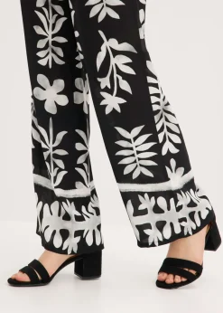 bonprix bonprix Pantalón estampado de viscosa fluida Negro-blanco New